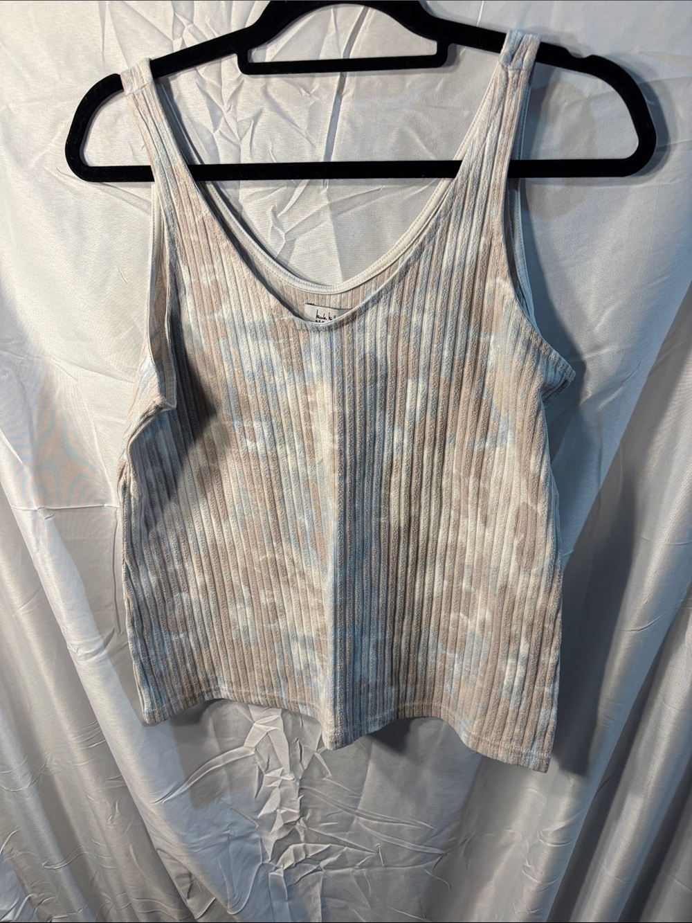 Tie-Dye Ribbed Tank Top - Beige Blue - Unbranded